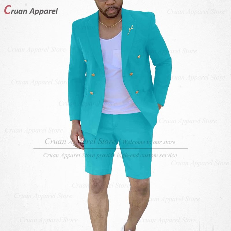 Fashion Red Suits for Men Casual Double Breasted Jacket with Shorts 2 Pieces Set Beach Prom Wedding Tuxedos for Groom Groomsmen - Image 24