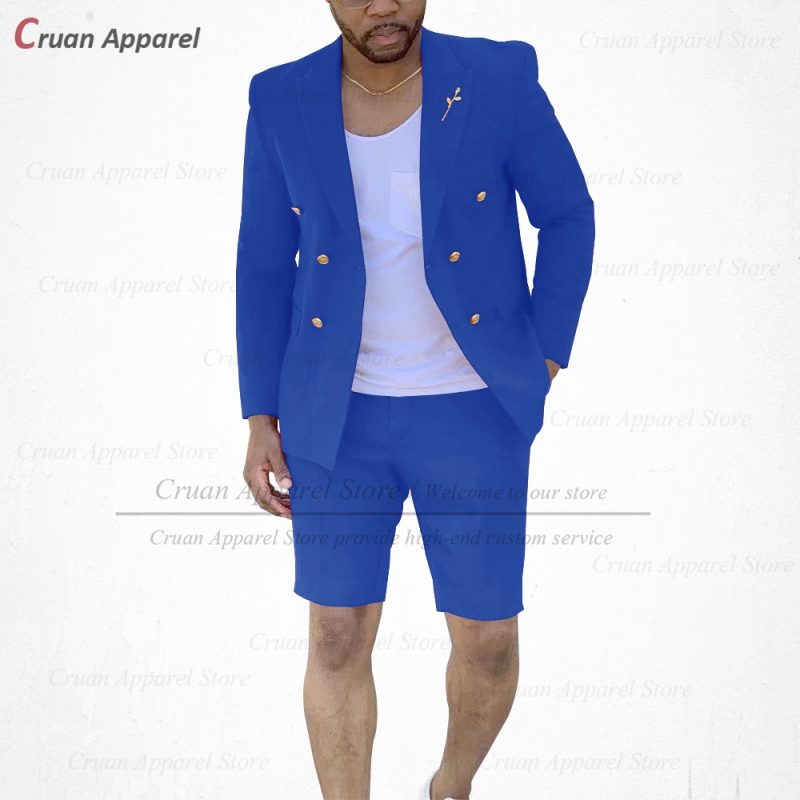 Fashion Red Suits for Men Casual Double Breasted Jacket with Shorts 2 Pieces Set Beach Prom Wedding Tuxedos for Groom Groomsmen - Image 25