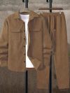 Men's suit Solid color corduroy suit Long sleeve shirt and pants casual suit