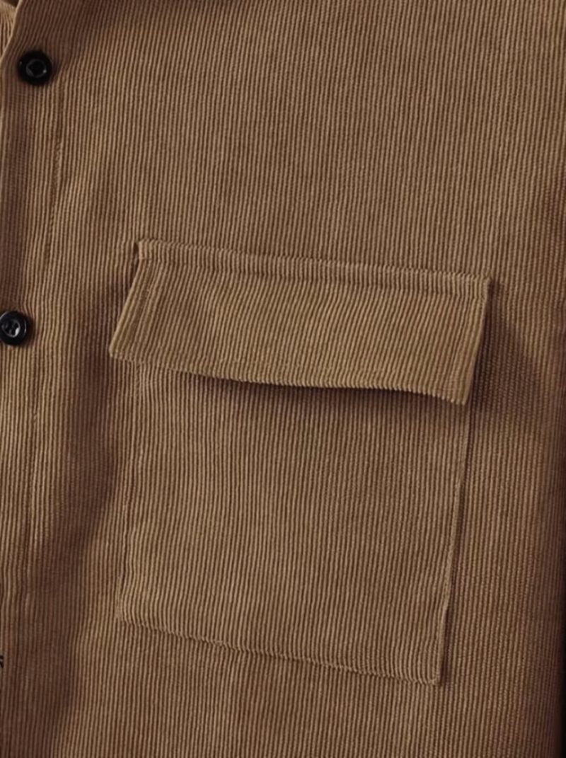 Men's suit Solid color corduroy suit Long sleeve shirt and pants casual suit - Image 3