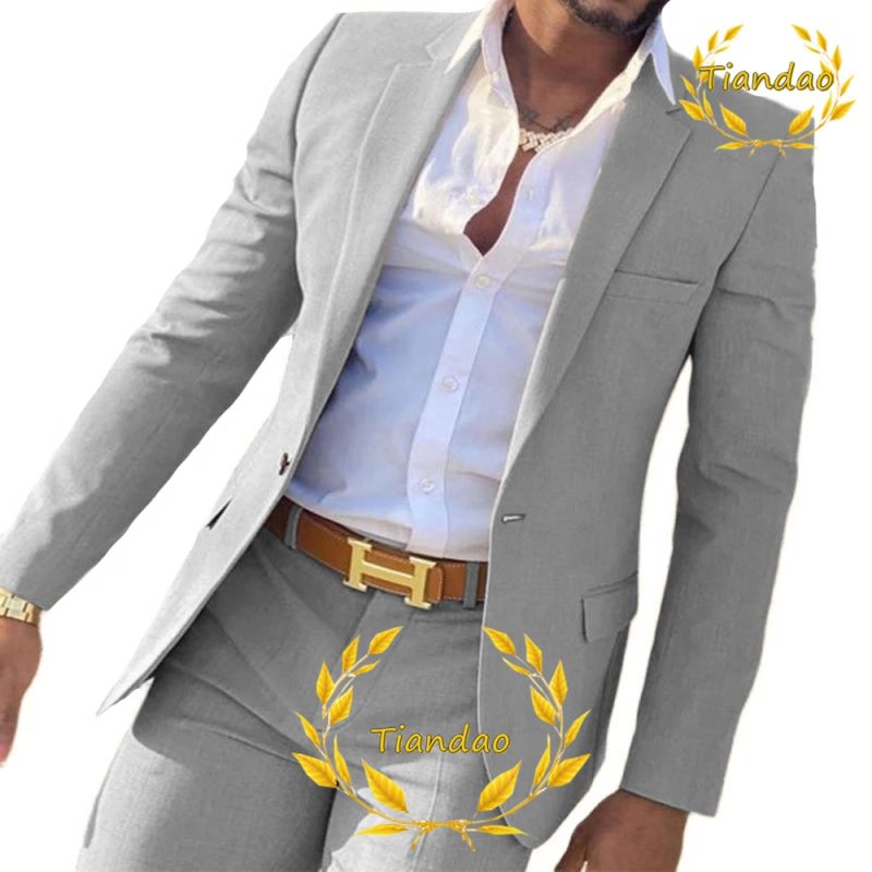 Suit for Men2-Piece Business Jacket Pants Khaki Wedding Best Man Tuxedo Slim Fit Formal Blazer Set Custom - Image 4