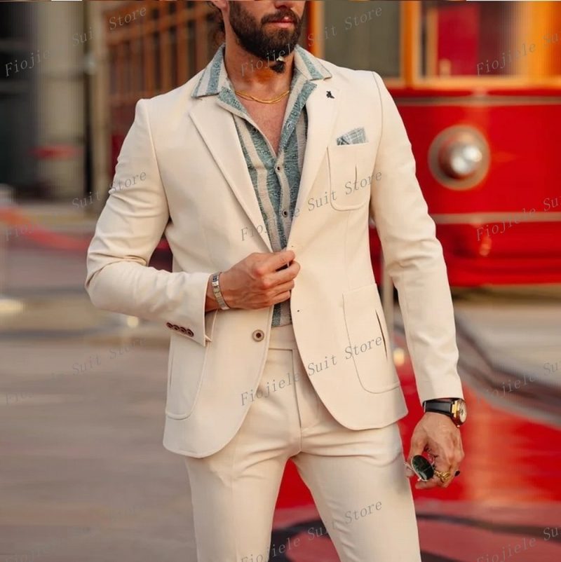 Beige 2 Piece Set Tuxedo Groom Groomsman Business Suit Wedding Party Dress Special Occasions Men Suit Jackets Pants Vest