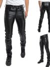 2023Men Leather Pants Slim PU Leather Trousers Fashion Elastic Motorcycle Leather Pants Waterproof Oil-Proof Male Bottoms