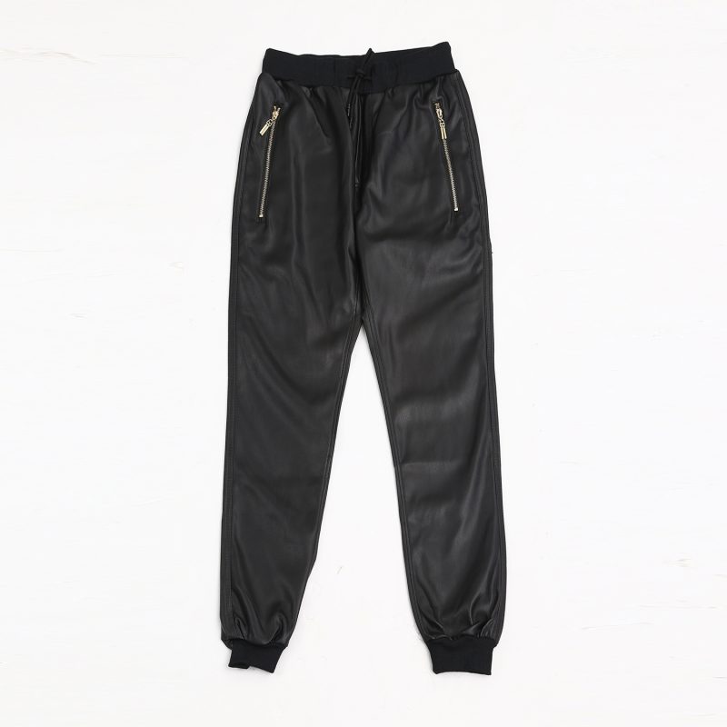 2209 Autumn Winter Motorcycle Jogger Pants Casual Pencil Harem Faux Leather Pants Men Zipper Elastic Waist Stretch PU Pants - Image 3