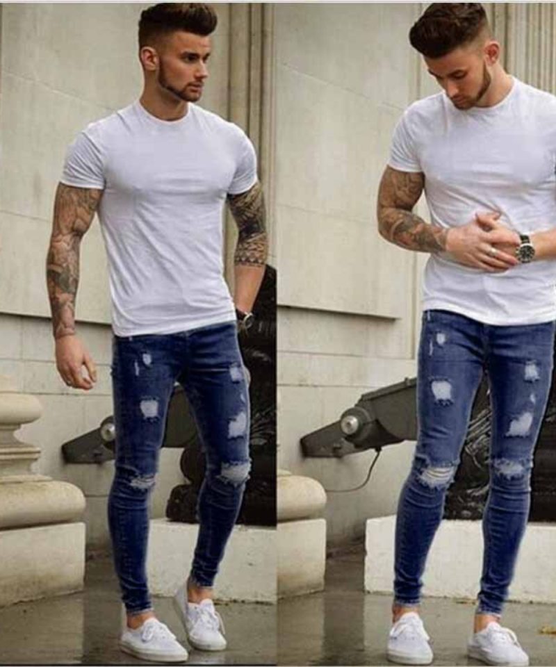 Men Jeans Denim Pencil Pants Distressed Mid Waist Sheath Ankle Length Zipper Fly Pockets Slim Washing High Street 2024 - Image 3