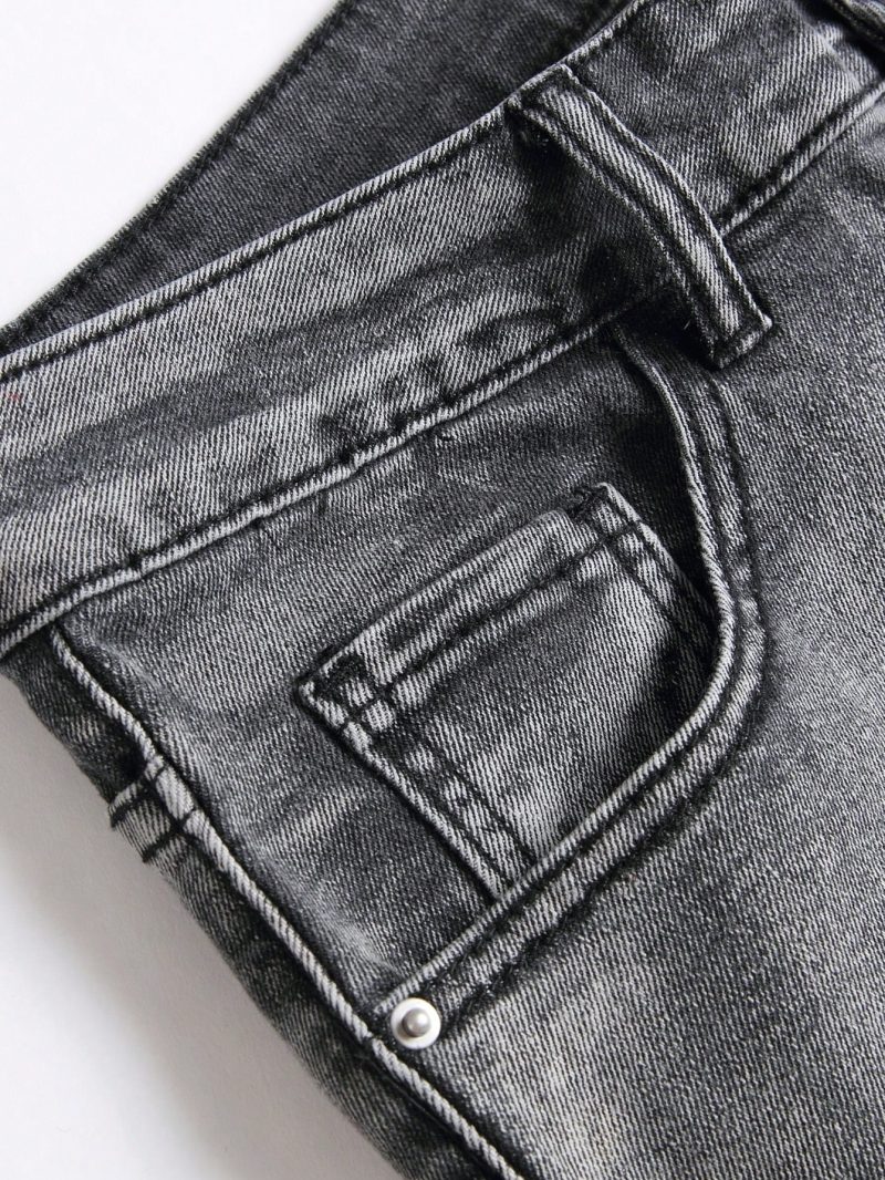Men‘s Stretchy Denim Jeans Streetwear Tearing Patchwork Holes Ripped Denim Elastic Waist Casual Pants Slim fit Straight Trousers - Image 3