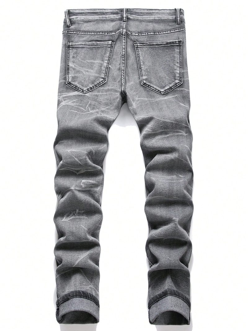 Men‘s Stretchy Denim Jeans Streetwear Tearing Patchwork Holes Ripped Denim Elastic Waist Casual Pants Slim fit Straight Trousers - Image 5