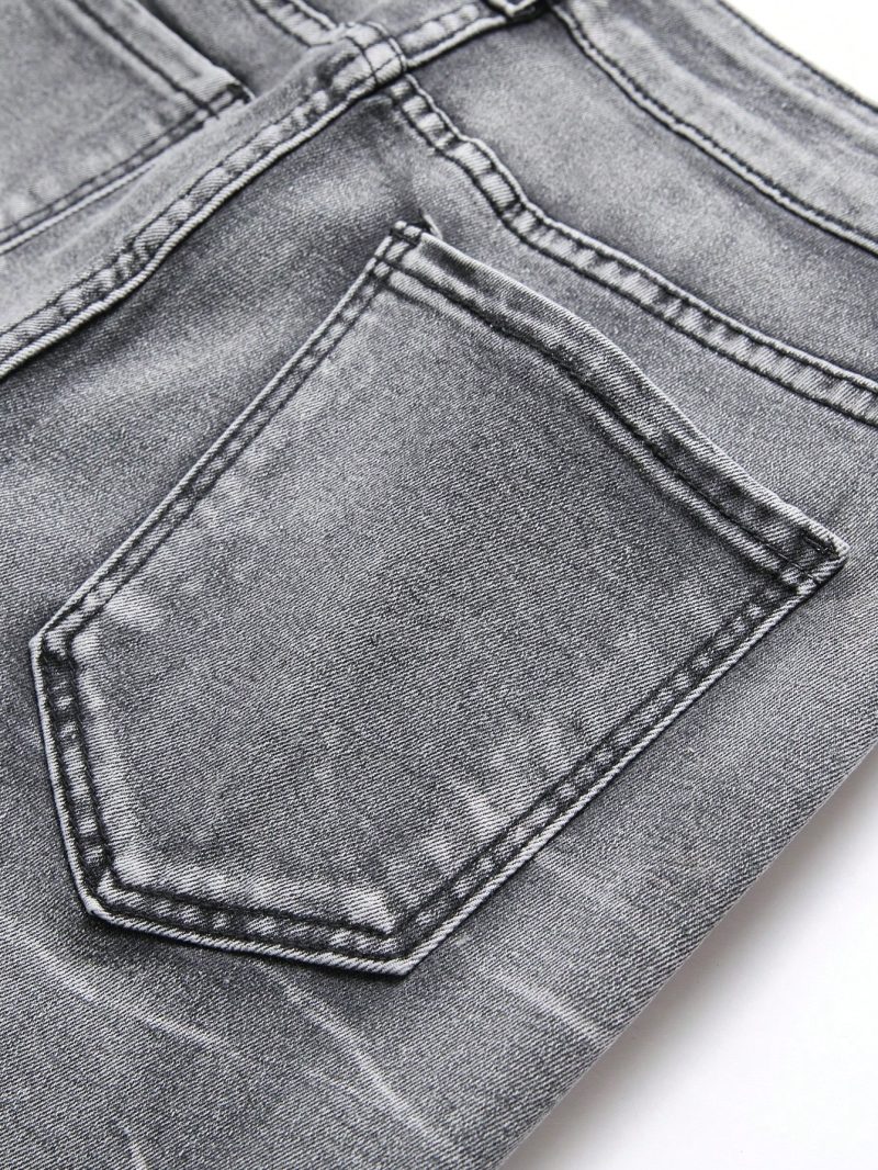 Men‘s Stretchy Denim Jeans Streetwear Tearing Patchwork Holes Ripped Denim Elastic Waist Casual Pants Slim fit Straight Trousers - Image 6