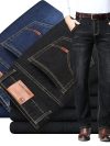 2023 Men's Four Seasons Straight Tube Large Dark Stretch Jeans Solid Youth Pants Men's Pants