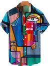 2024 3d Graffiti Oil Painting Printed Shirt Men Fashion Streetwear Hawaiian Beach Casual Lapel Plus Size 2024