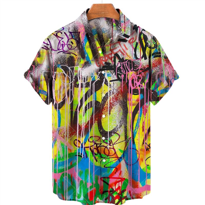 2024 3d Graffiti Oil Painting Printed Shirt Men Fashion Streetwear Hawaiian Beach Casual Lapel Plus Size 2024 - Image 9