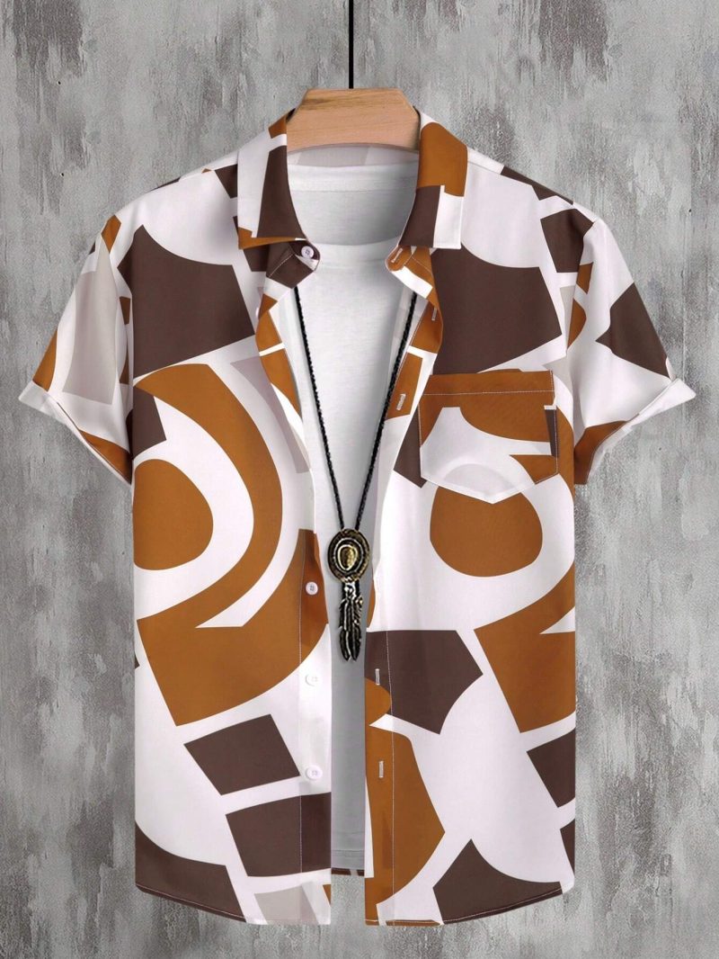Men's Lapel Shirts Women's Irregular Pattern Print Design Casual Short Sleeve Button-Down Shirts Casual Tops - Image 2