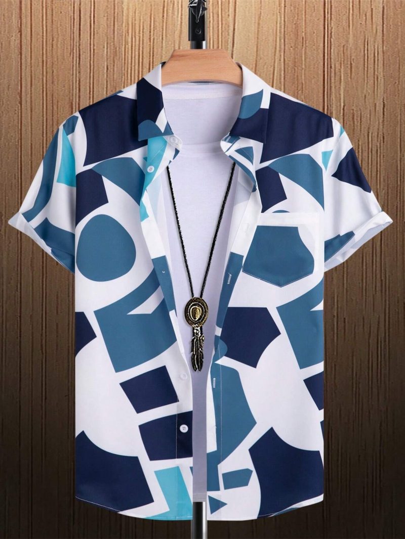 Men's Lapel Shirts Women's Irregular Pattern Print Design Casual Short Sleeve Button-Down Shirts Casual Tops - Image 3