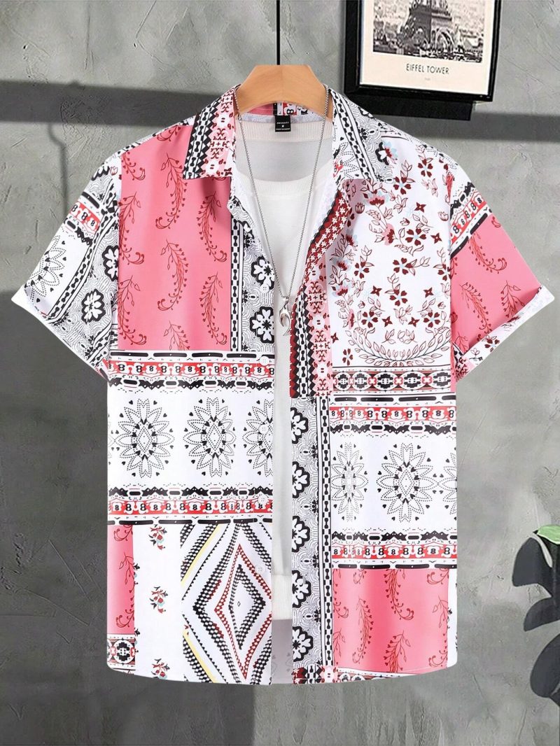 Men's Lapel Shirts Women's Irregular Pattern Print Design Casual Short Sleeve Button-Down Shirts Casual Tops - Image 4