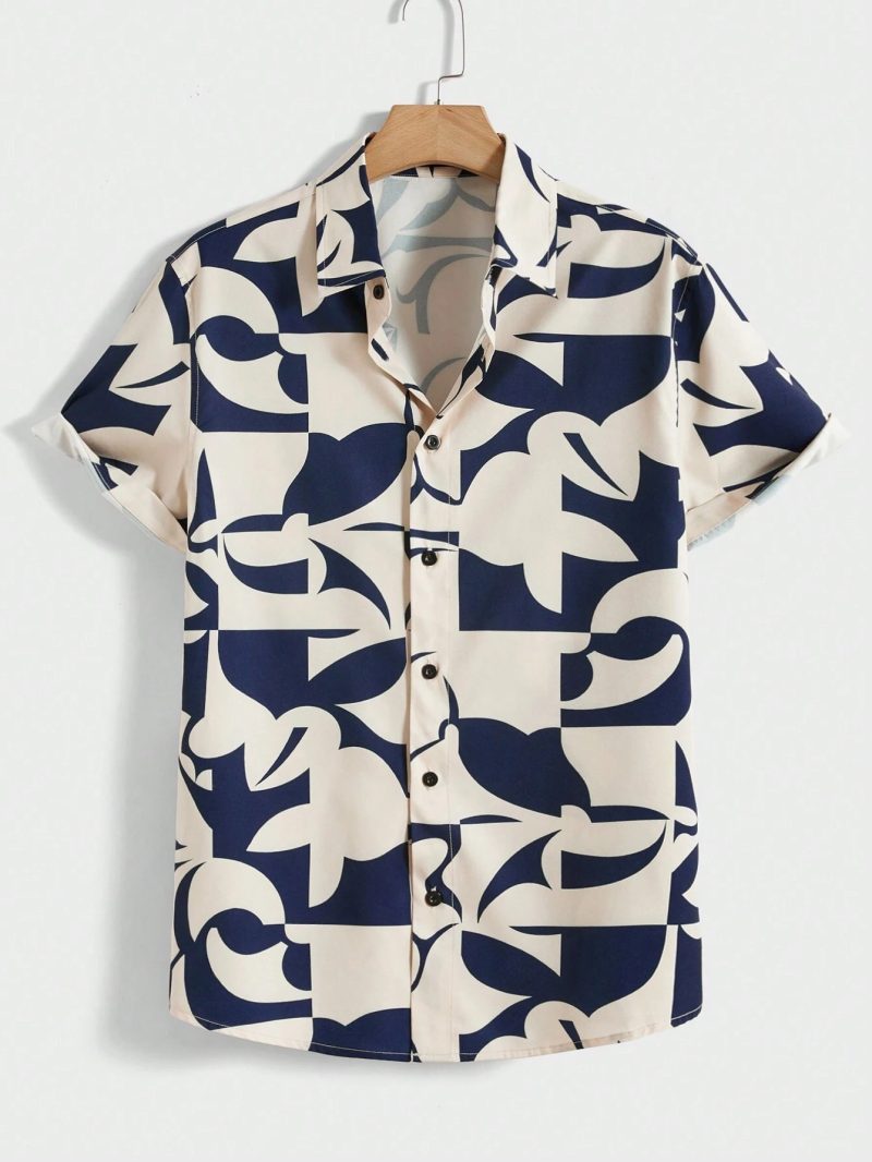 Men's Lapel Shirts Women's Irregular Pattern Print Design Casual Short Sleeve Button-Down Shirts Casual Tops - Image 5