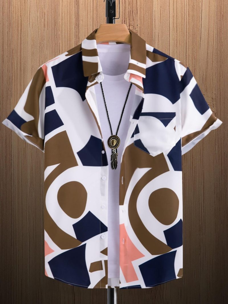 Men's Lapel Shirts Women's Irregular Pattern Print Design Casual Short Sleeve Button-Down Shirts Casual Tops - Image 7