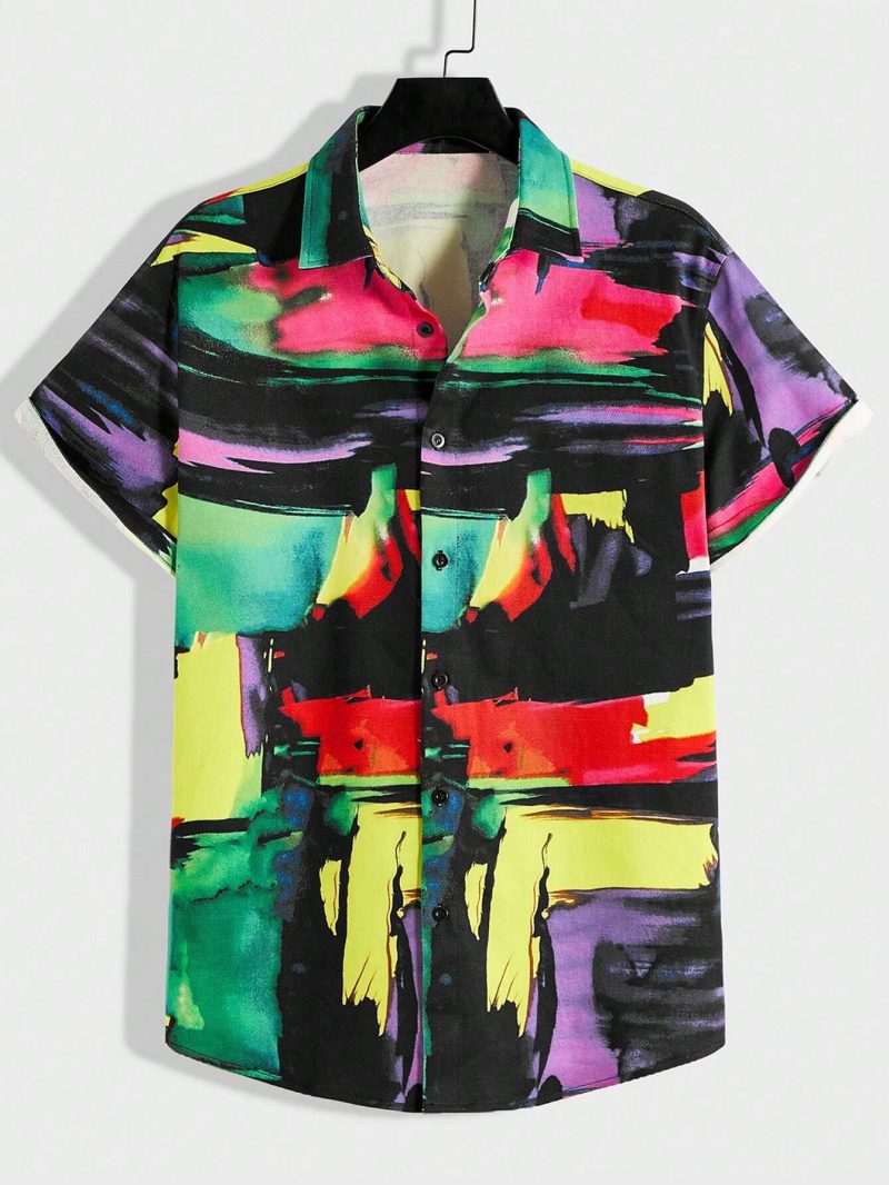 Men's Lapel Shirts Women's Irregular Pattern Print Design Casual Short Sleeve Button-Down Shirts Casual Tops - Image 8