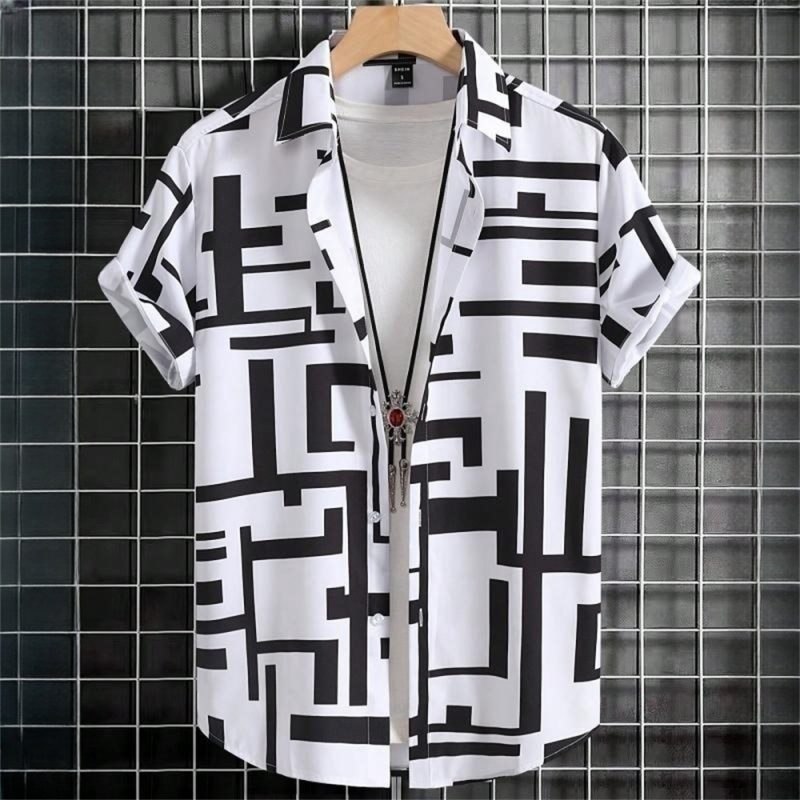 3D Printed Geometry Men's Shirts Color Block Graphics Fashion Button Short Sleeve Lapel Hawaiian Blouse shirts for men Summer - Image 3