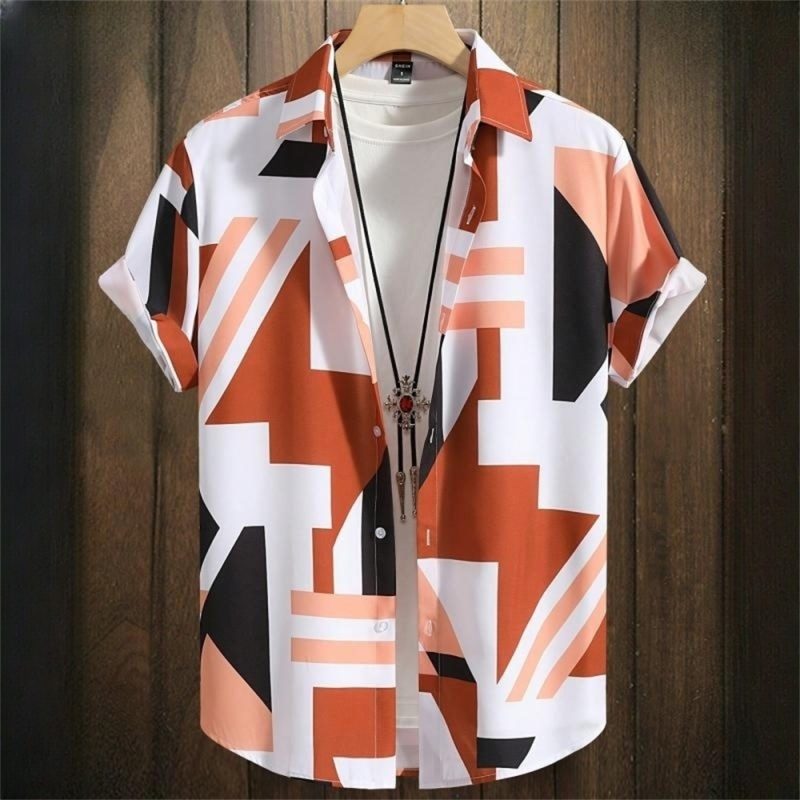 3D Printed Geometry Men's Shirts Color Block Graphics Fashion Button Short Sleeve Lapel Hawaiian Blouse shirts for men Summer - Image 11