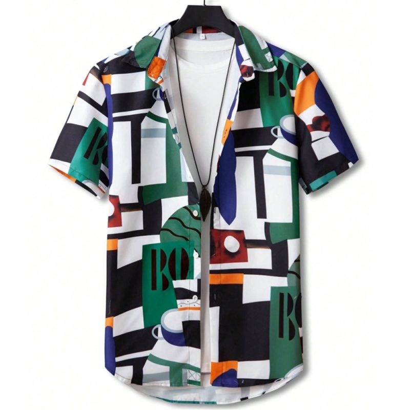 3D Printed Geometry Men's Shirts Color Block Graphics Fashion Button Short Sleeve Lapel Hawaiian Blouse shirts for men Summer - Image 14