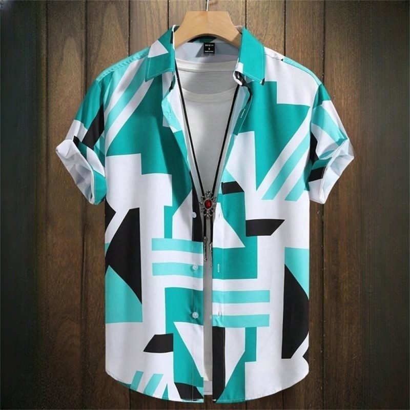 3D Printed Geometry Men's Shirts Color Block Graphics Fashion Button Short Sleeve Lapel Hawaiian Blouse shirts for men Summer - Image 16