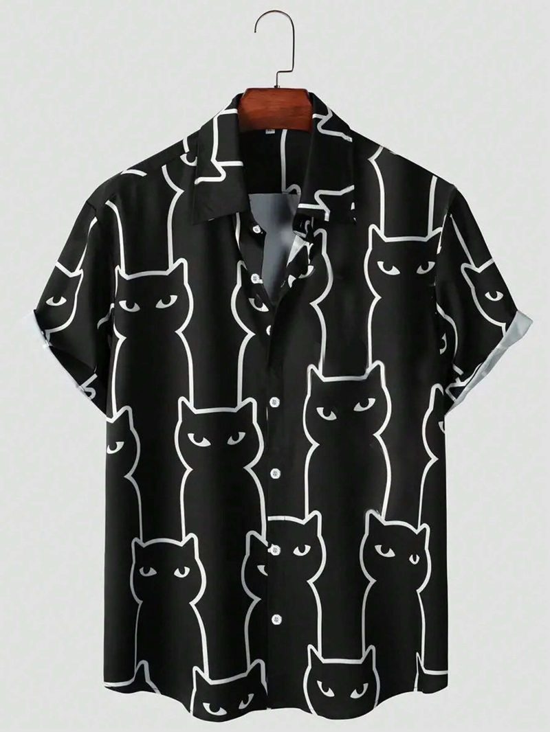 Unisex Fashion Men's Cute Cat Print Casual Daily Wear 3D Printing Short Sleeve Shirt Fashion Hawaiian Shirts For Men Harajuku - Image 4