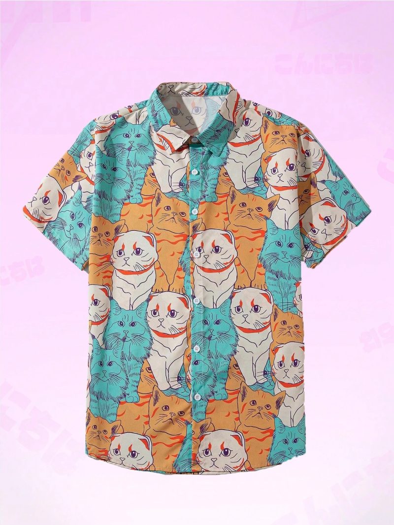Unisex Fashion Men's Cute Cat Print Casual Daily Wear 3D Printing Short Sleeve Shirt Fashion Hawaiian Shirts For Men Harajuku - Image 7