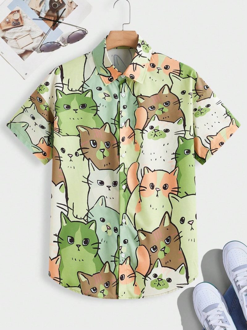 Unisex Fashion Men's Cute Cat Print Casual Daily Wear 3D Printing Short Sleeve Shirt Fashion Hawaiian Shirts For Men Harajuku - Image 9