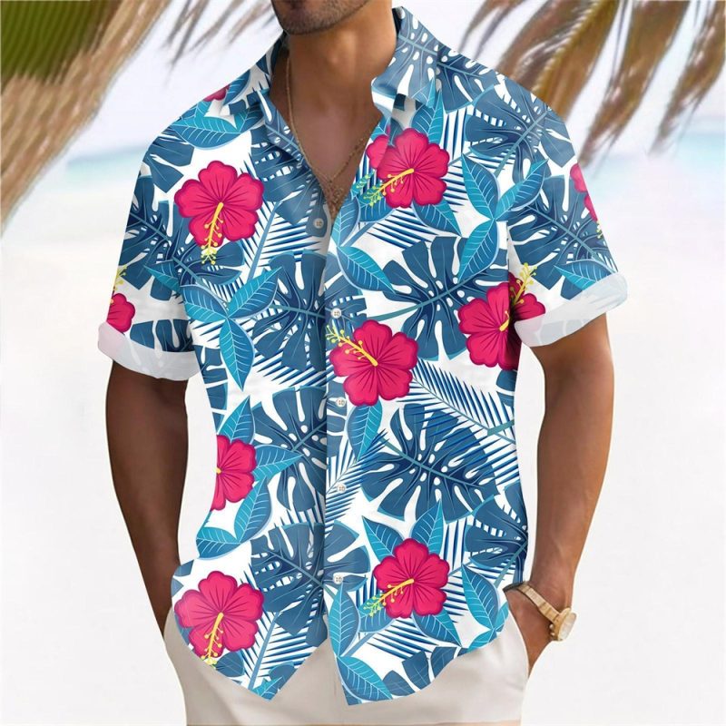 Plant Printed Men's Hawaiian Beach Shirts Summer Casual Short Sleeve Lapel Shirts Holiday Shirts For Men Large Size Men Clothing - Image 2