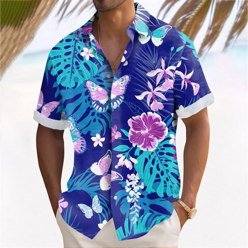 Plant Printed Men's Hawaiian Beach Shirts Summer Casual Short Sleeve Lapel Shirts Holiday Shirts For Men Large Size Men Clothing - Image 3