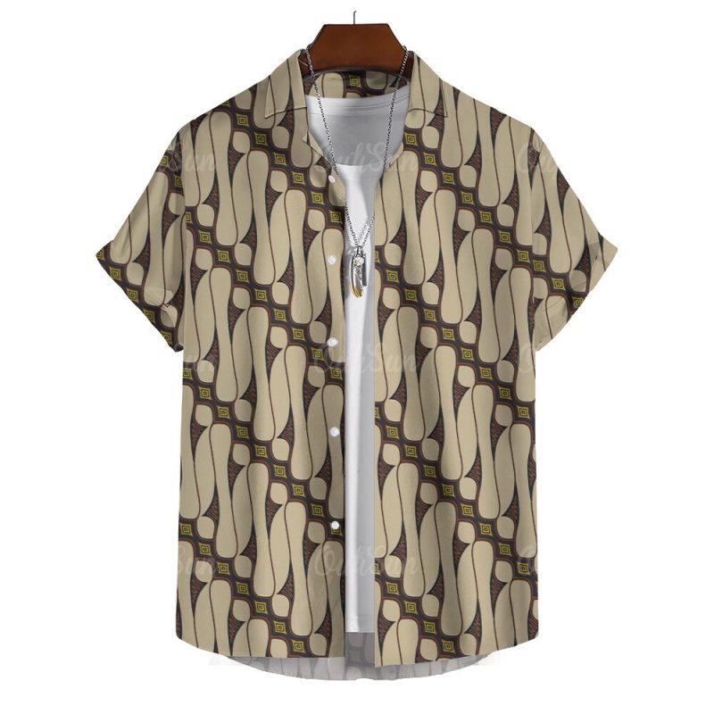 Muslim Retro Ethnic Totem Print Summer Fashion Men's Short Sleeve Shirt Casual Family Wear Lapel Oversized Men's Shirt Top S-5XL - Image 2