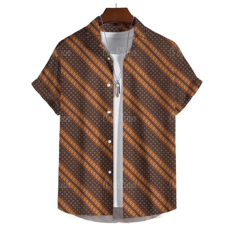 Muslim Retro Ethnic Totem Print Summer Fashion Men's Short Sleeve Shirt Casual Family Wear Lapel Oversized Men's Shirt Top S-5XL - Image 3