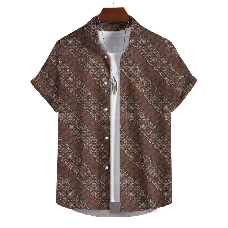 Muslim Retro Ethnic Totem Print Summer Fashion Men's Short Sleeve Shirt Casual Family Wear Lapel Oversized Men's Shirt Top S-5XL - Image 4