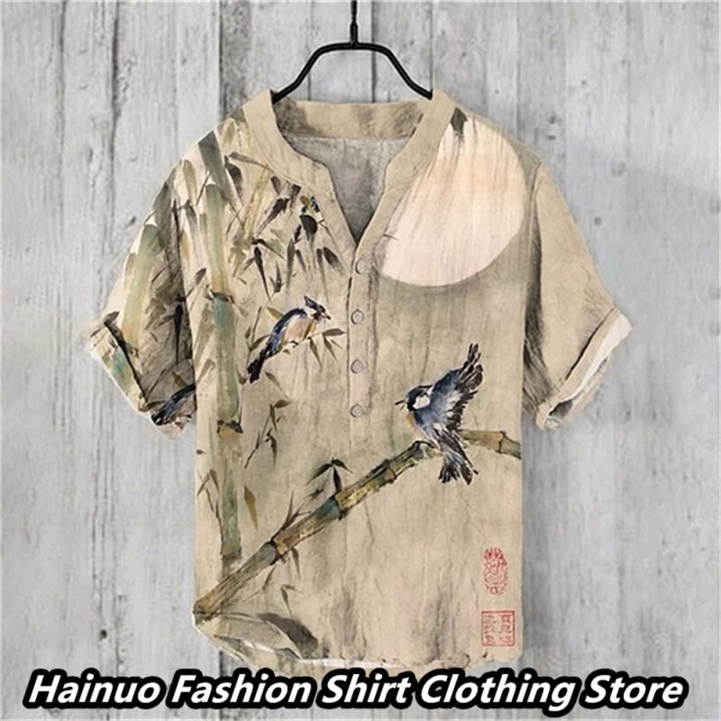 Summer European and American popular men's shirts, retro linen, casual vacation, home shopping, men's polo lining, 15 XS-5XL - Image 3