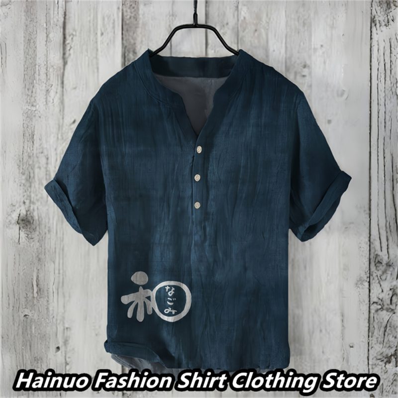 Summer European and American popular men's shirts, retro linen, casual vacation, home shopping, men's polo lining, 15 XS-5XL - Image 6