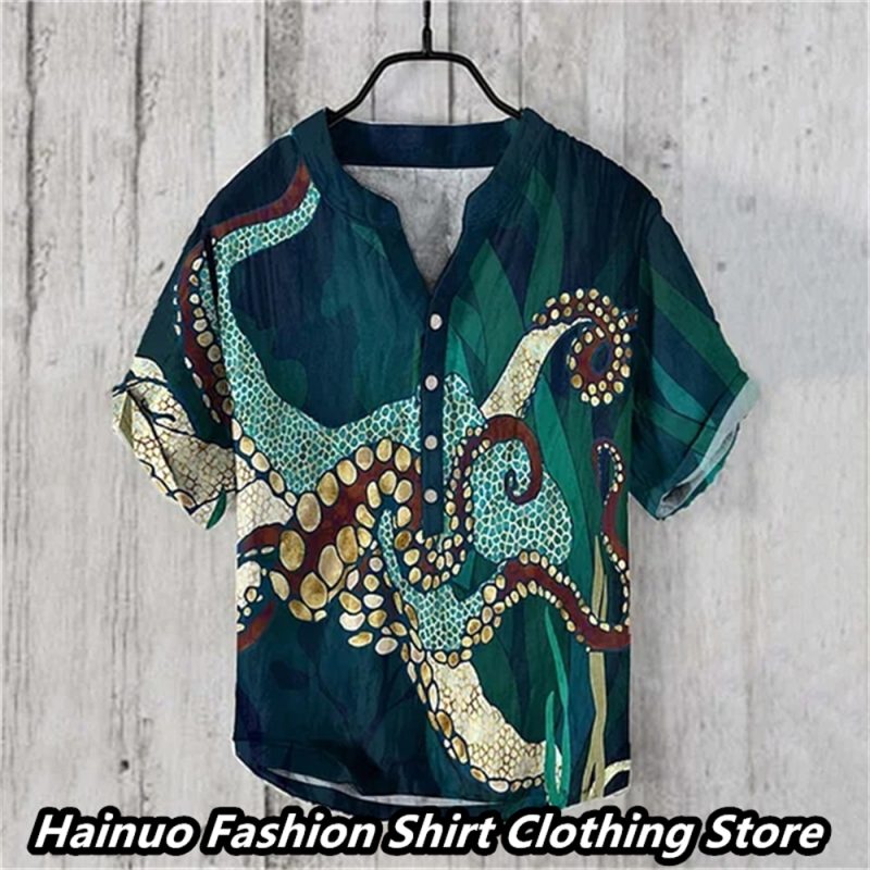 Summer European and American popular men's shirts, retro linen, casual vacation, home shopping, men's polo lining, 15 XS-5XL - Image 10