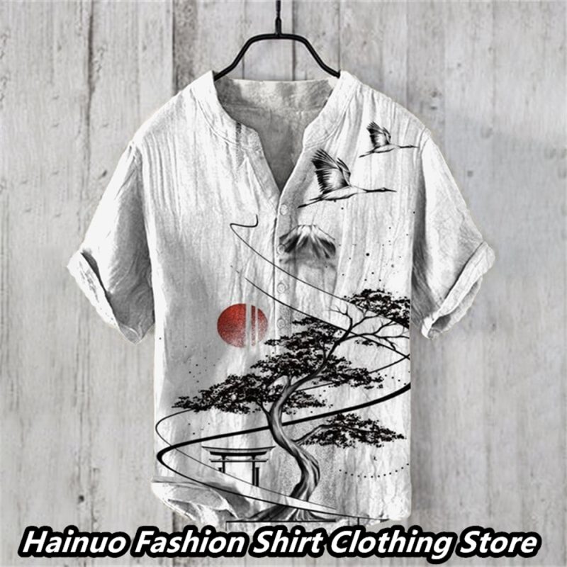 Summer European and American popular men's shirts, retro linen, casual vacation, home shopping, men's polo lining, 15 XS-5XL - Image 13