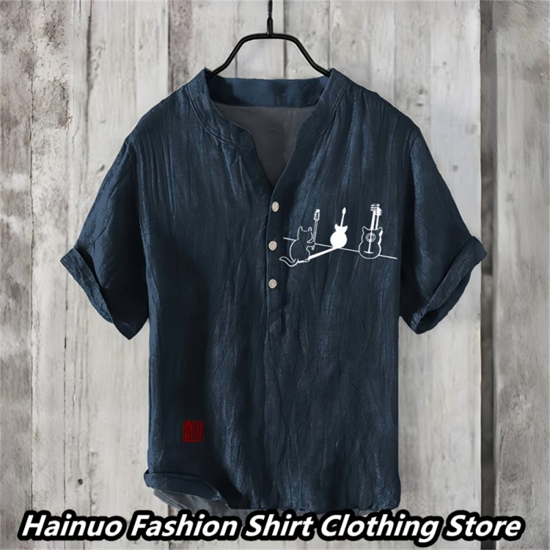 Summer European and American popular men's shirts, retro linen, casual vacation, home shopping, men's polo lining, 15 XS-5XL - Image 14