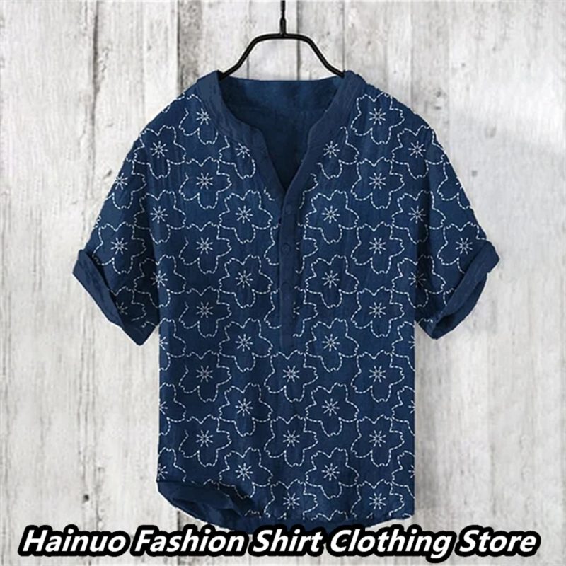 Summer European and American popular men's shirts, retro linen, casual vacation, home shopping, men's polo lining, 15 XS-5XL - Image 15