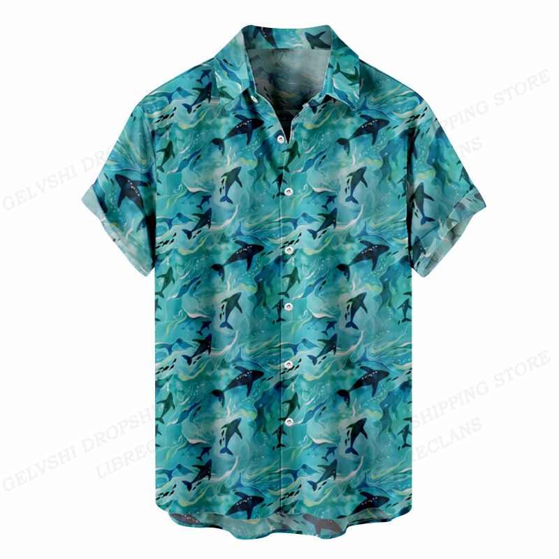 Summer Hawaiian Shirts Fish Printed Shirt Men Women Fashion Short Sleeve Blouse Men's Vocation Lapel Beach Camisas Sea - Image 5