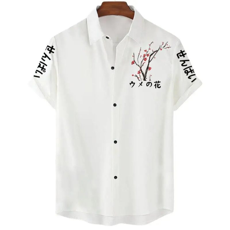 Summer Men's Shirt Floral Cherry Blossom Print Beach Vacation Daily Wear Men's Short-sleeved Shirt Oversized Tops Size S-5XL - Image 2