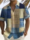 2024 Men's Color Block 3D Printed button-down Lapel Short Sleeve Shirt Large Size 5XL High quality Hawaiian Beach Top