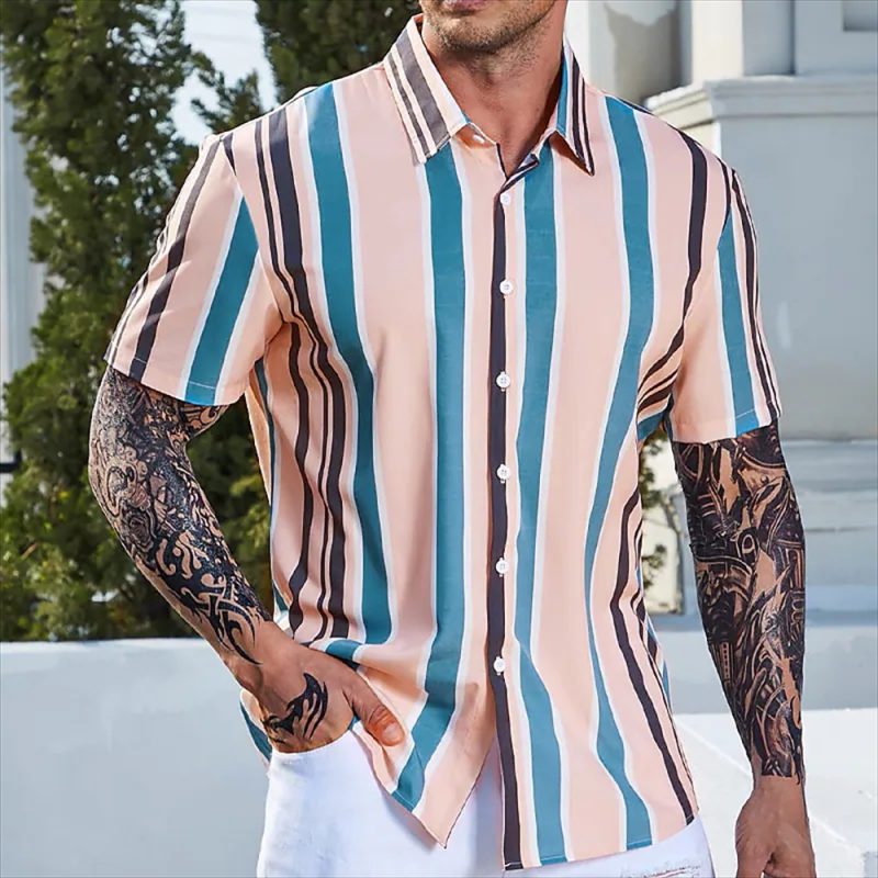 Hawaiian Men Summer Casual Floral Korean Social Retro Shirt Geometric Print Short Sleeve Button Top Loose Sale Big Plus Size - Image 18