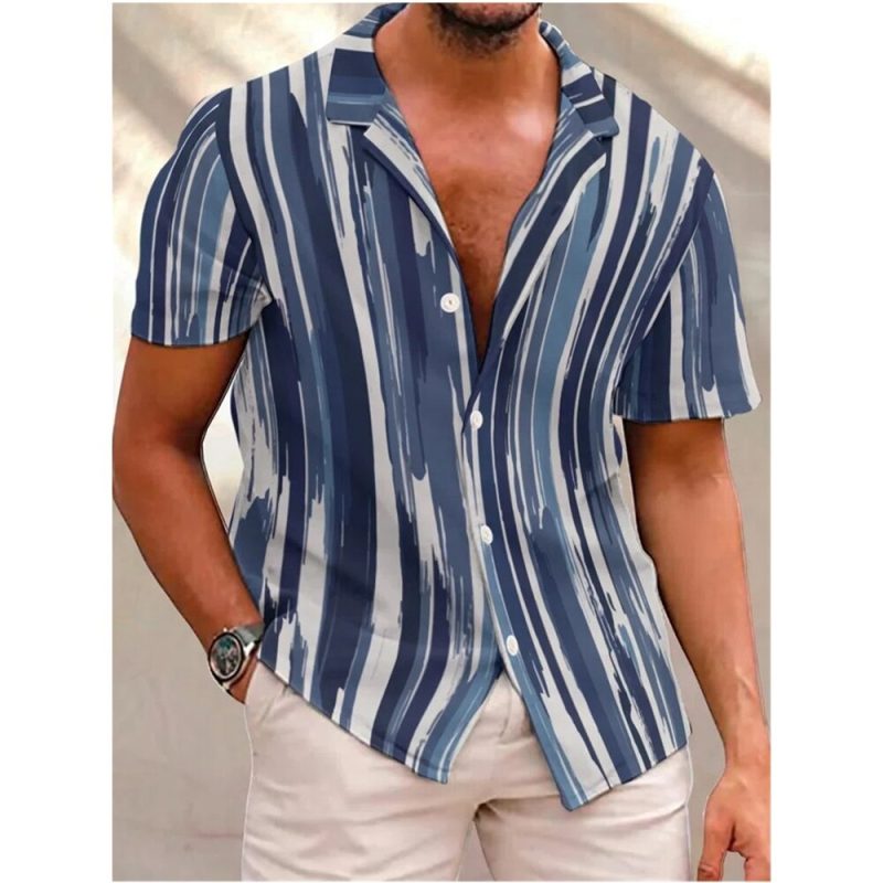 Hawaiian Men Summer Casual Floral Korean Social Retro Shirt Geometric Print Short Sleeve Button Top Loose Sale Big Plus Size - Image 24