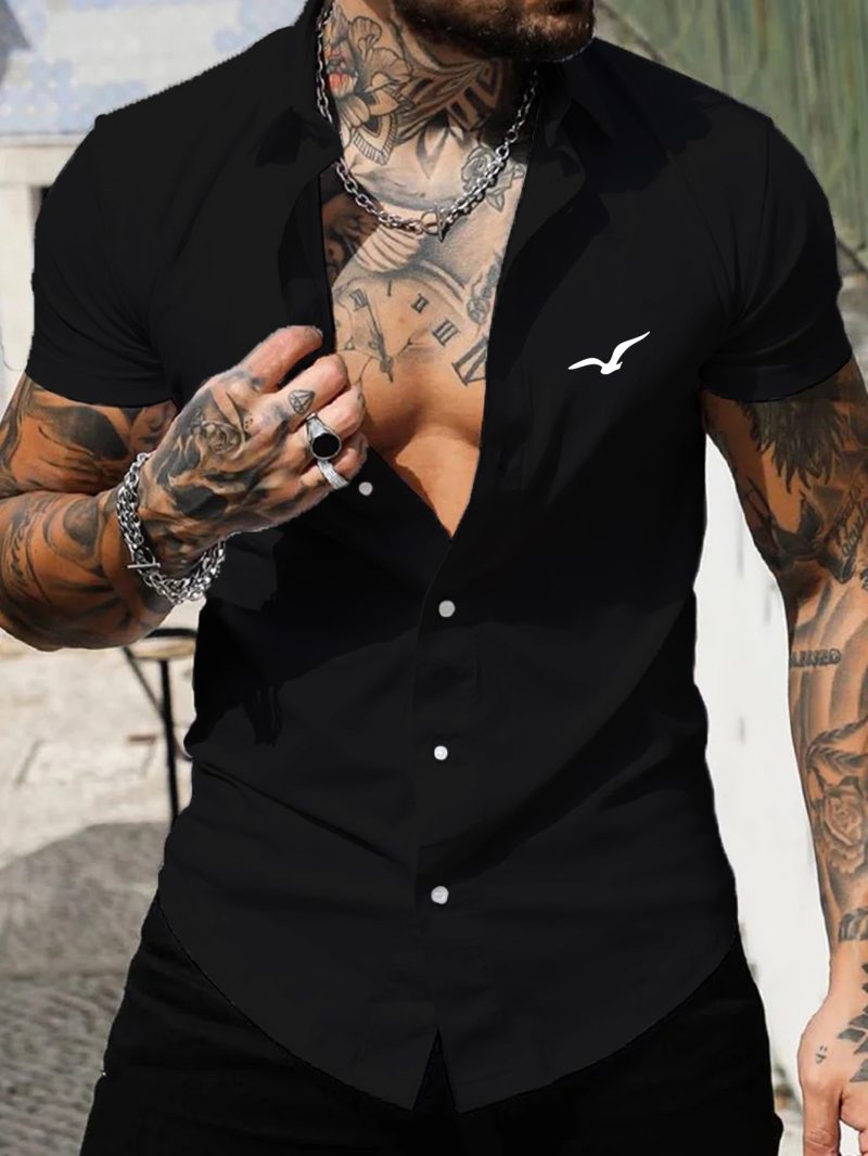 Men's short-sleeved shirt Muscle men's fitness shirt summer men's sports elastic breathable Slim show muscle short-sleeved shirt