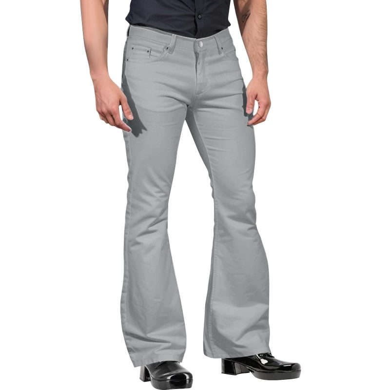 2024 New Fashion Men's Retro Flare Pants, Solid Color Mid-Rise Trousers Casual Classic 70s Bell Bottom - Image 3