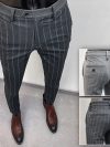 Men's Striped Suit Pants Elastic 2024 Autumn New Social Casual Trousers Slim Fit Suit Pants Business Office Wedding Men Clothing