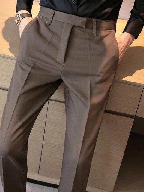 English Gentleman's Coffee Color Business Suit Pants Casual Draped Style Men's Trousers Small Foot Draped Fashionable Gentleman