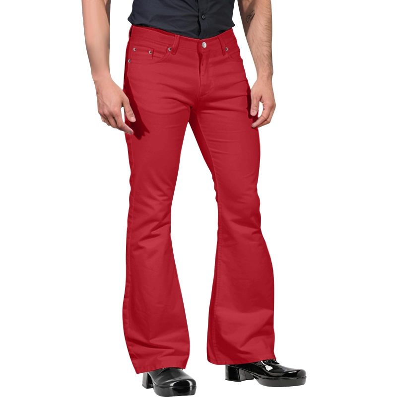 2024 New Fashion Men's Retro Flare Pants, Solid Color Mid-Rise Trousers Casual Classic 70s Bell Bottom - Image 4