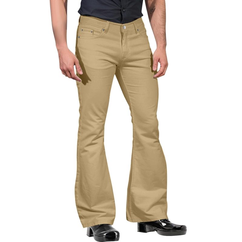 2024 New Fashion Men's Retro Flare Pants, Solid Color Mid-Rise Trousers Casual Classic 70s Bell Bottom - Image 5